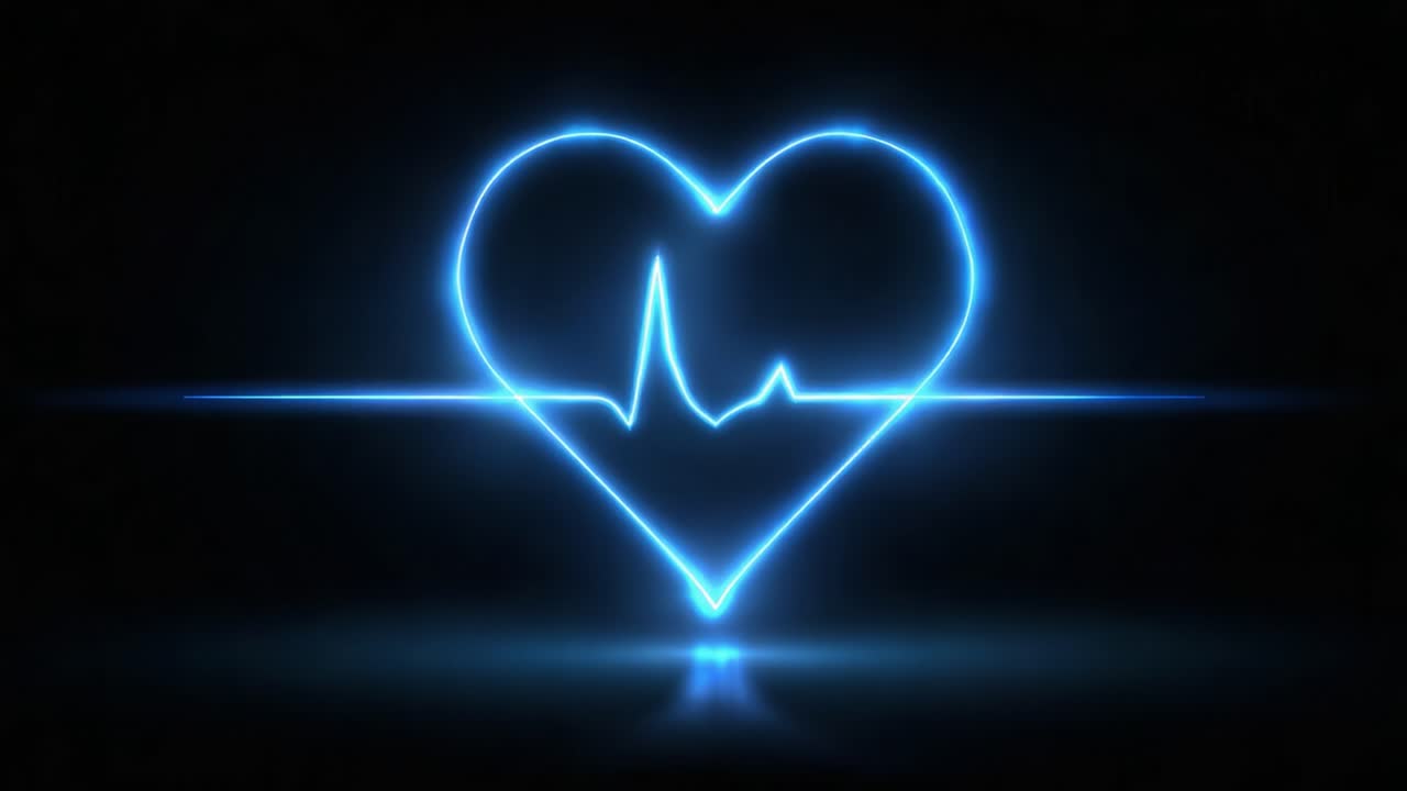 En pulserende hjerterytme: En elegant, glødende hjerteform med en dynamisk pulslinje, der symboliserer liv og vitalitet på en mørk baggrund