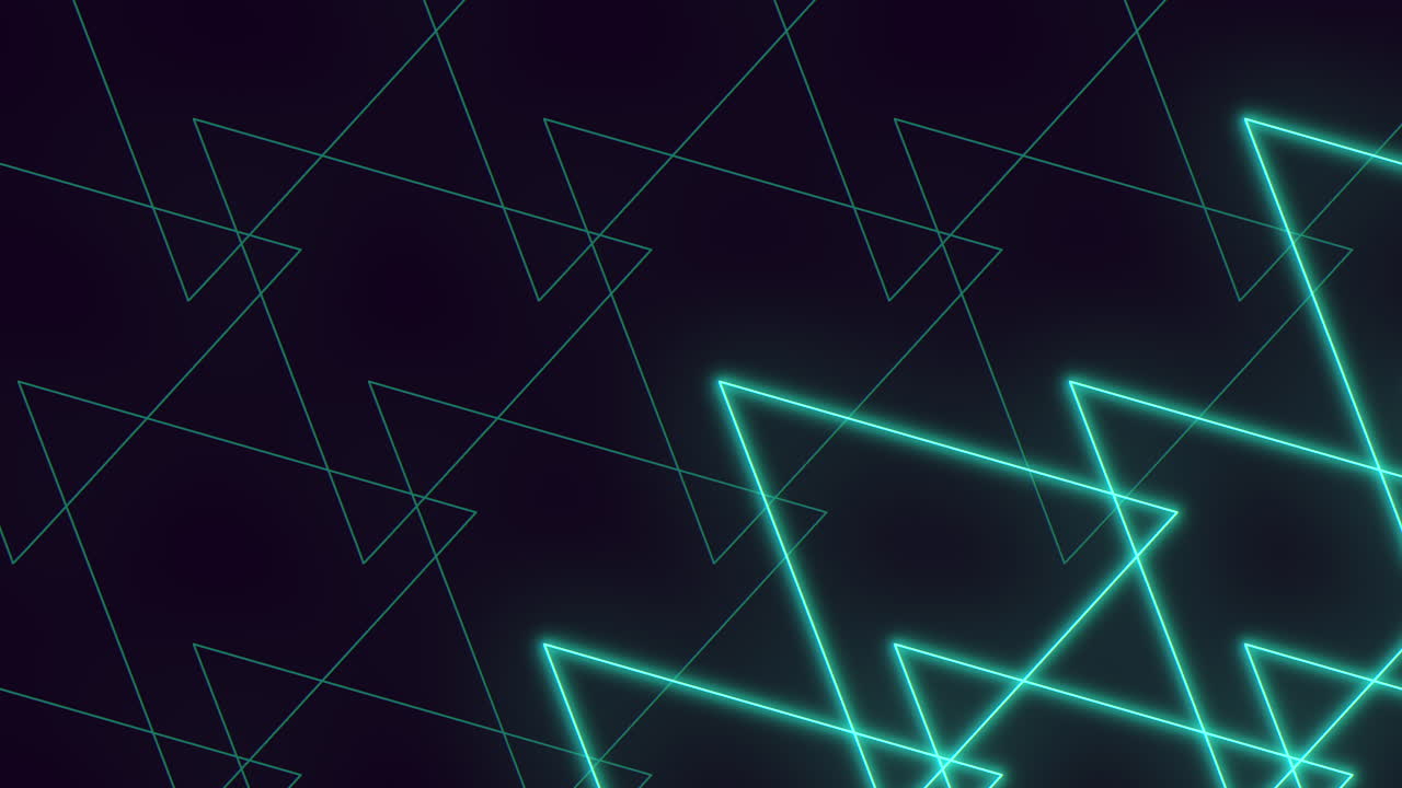 A mesmerizing image showcasing a black and blue backdrop adorned with luminous triangles emitting a vibrant neon green glow, creating a visually striking and captivating composition