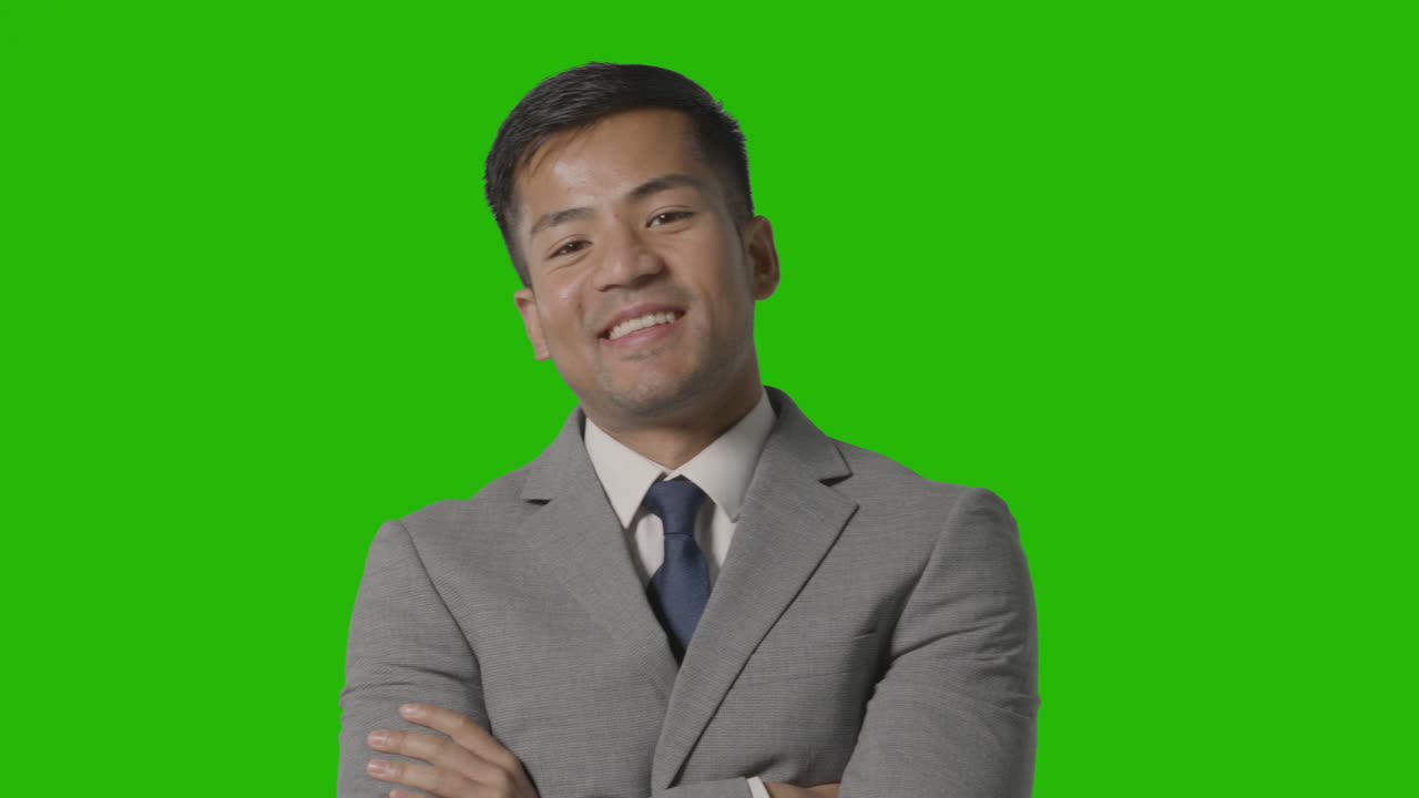 카메라 1 웃는 녹색 화면에 대한 소송에서 사업가의 초상화