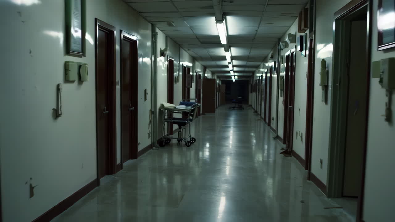 Empty Hospital Corridor at Night