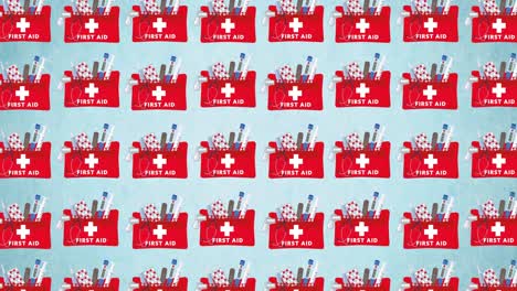 Animation-of-multiple-first-aid-kit-icons-on-blue-background