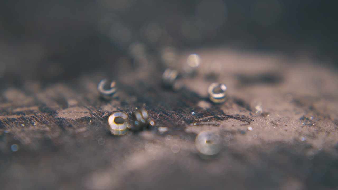 금공은 금속 링크를 클리어와 함께 극단적인 클로즈업으로 취합니다.