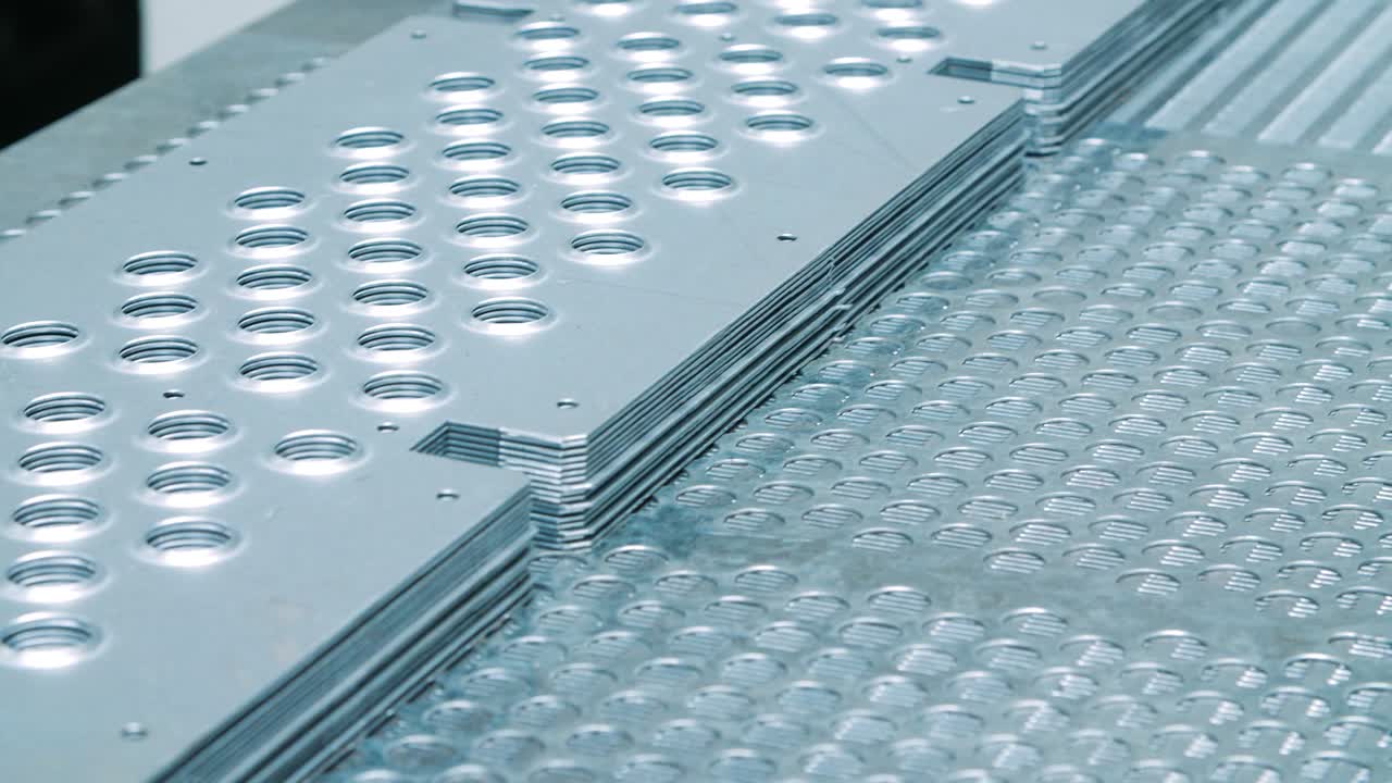 hojas metálicas después del proceso de estampado mantenidas en stock. concepto de fabricación