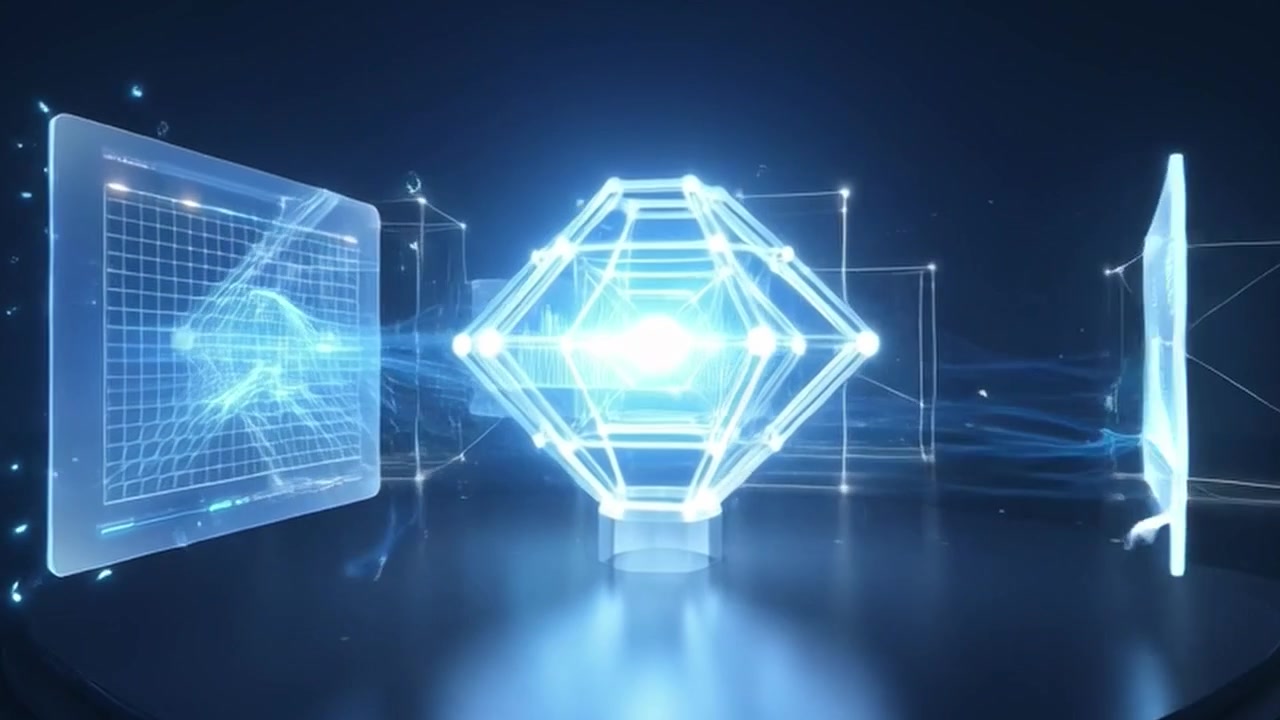 Futuristic Digital Data Visualization with Rotating Geometric Core