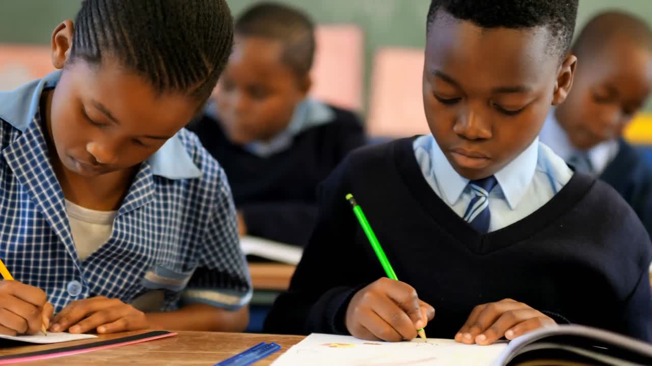 Schoolkids studying in the classroom 4k