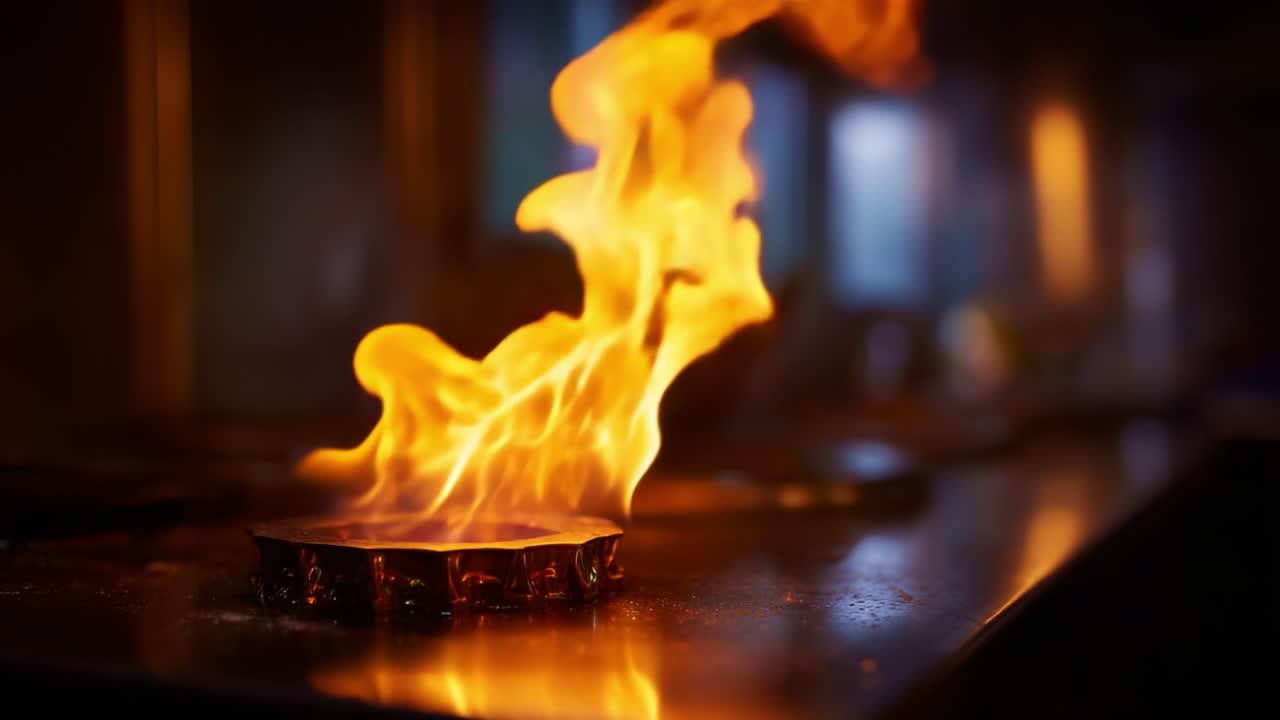 Captivating Flames Dancing in Darkness: An Elemental Display of Fire's Raw Power and Beauty Illuminating a Dim Environment with Flickering Light