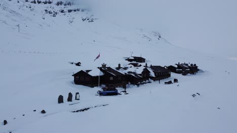 Aerial-Drone-Pull-Focused-On-Smuksjøseter-Near-Rondane-National-Park