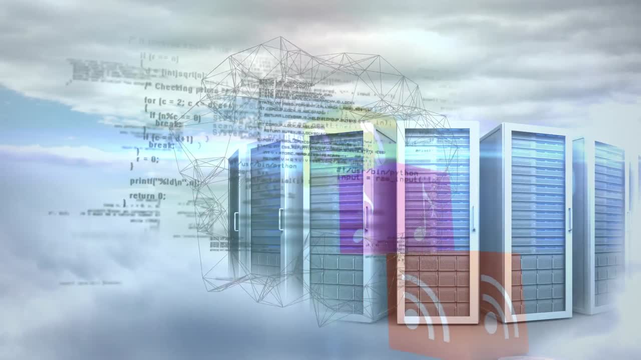 animación del procesamiento de datos y formas a través de servidores