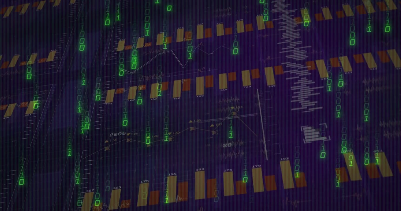 Vertical video: Incoming data feeding analytics dashboard expanding and revealing bars lines binary