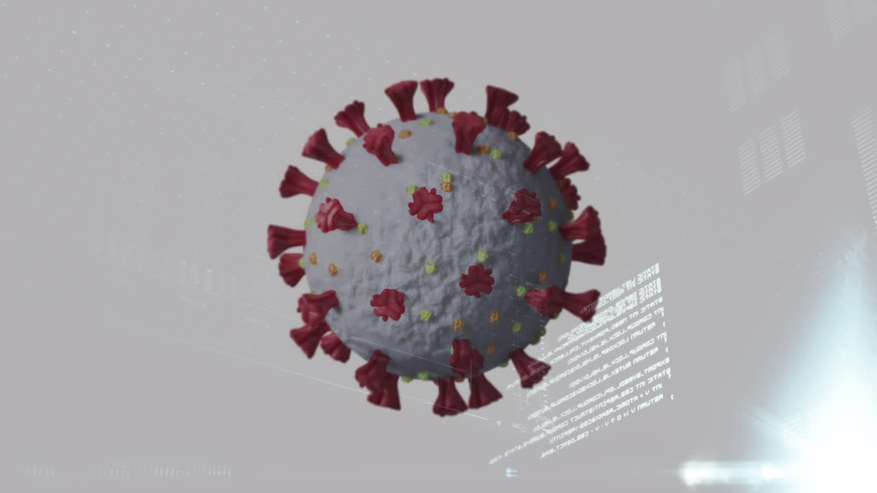 animación de la célula de covid-19 y procesamiento de estadísticas