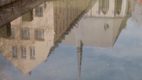 Reflection-of-La-Cambre-Abbey-in-the-pond---Brussels,-Belgium