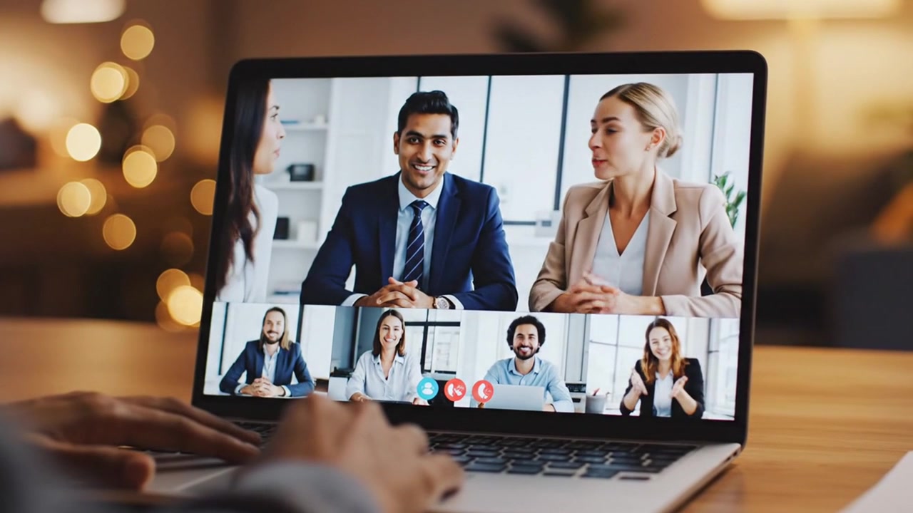 Business people having a video conference on laptop computer
