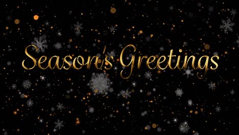 Animation-of-seasons-greetings-text-over-light-spots-and-snow-on-black-background