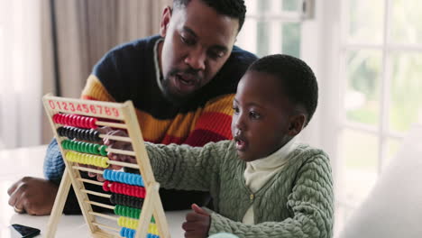 black family, abacus and father with child