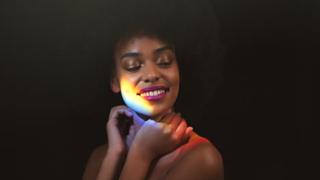 rainbow prism light on black woman for lgbtq