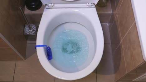 flushing water in toilet bowl