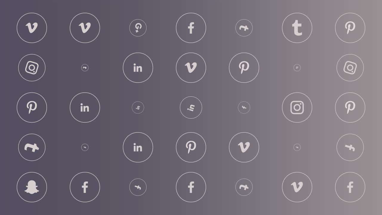 Animazione di icone social su sfondo semplice