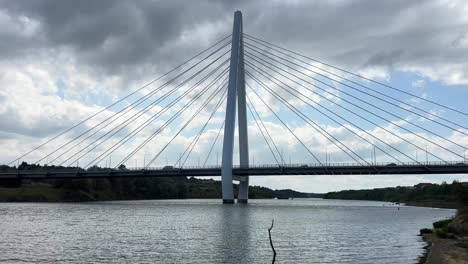northern spire tall big white bridge north east sunderland england river wear tyne drone aerial view