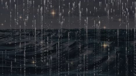 animation of stars over sea and data processing