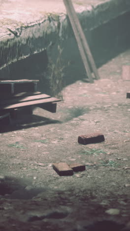 post-apocalyptic scene: debris and rubble on the ground