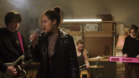 musical group in a studio