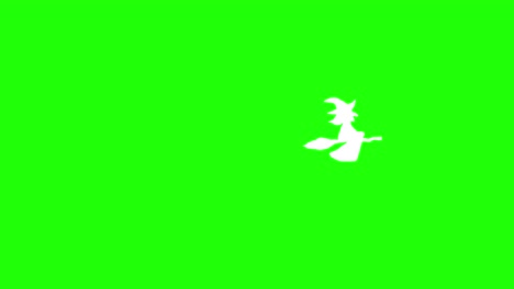 Animación-De-Halloween-Bruja-Blanca-Volando-En-Escoba-Sobre-Fondo-Verde