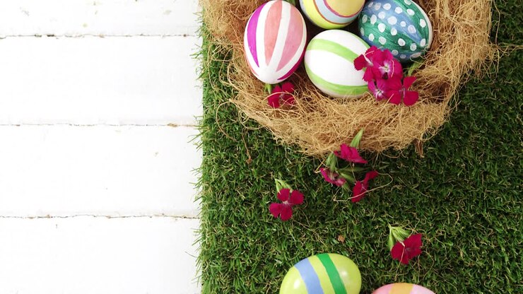 Painted Easter eggs in the nest