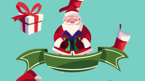 merry christmas animation with santa in ribbon