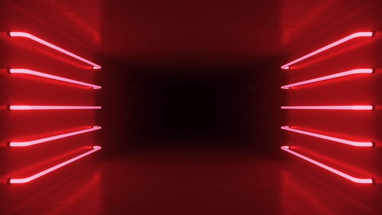 보라색과 은 빛나는 네온 램프, 형광 램프와 함께 추상적인 방 인테리어 - 미래의 건축 배경 - 당신의 디자인 프로젝트를위한 모형 - 4k에서 3d 애니메이션 루프