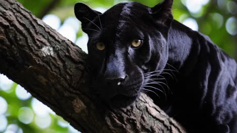 black panther on tree branch