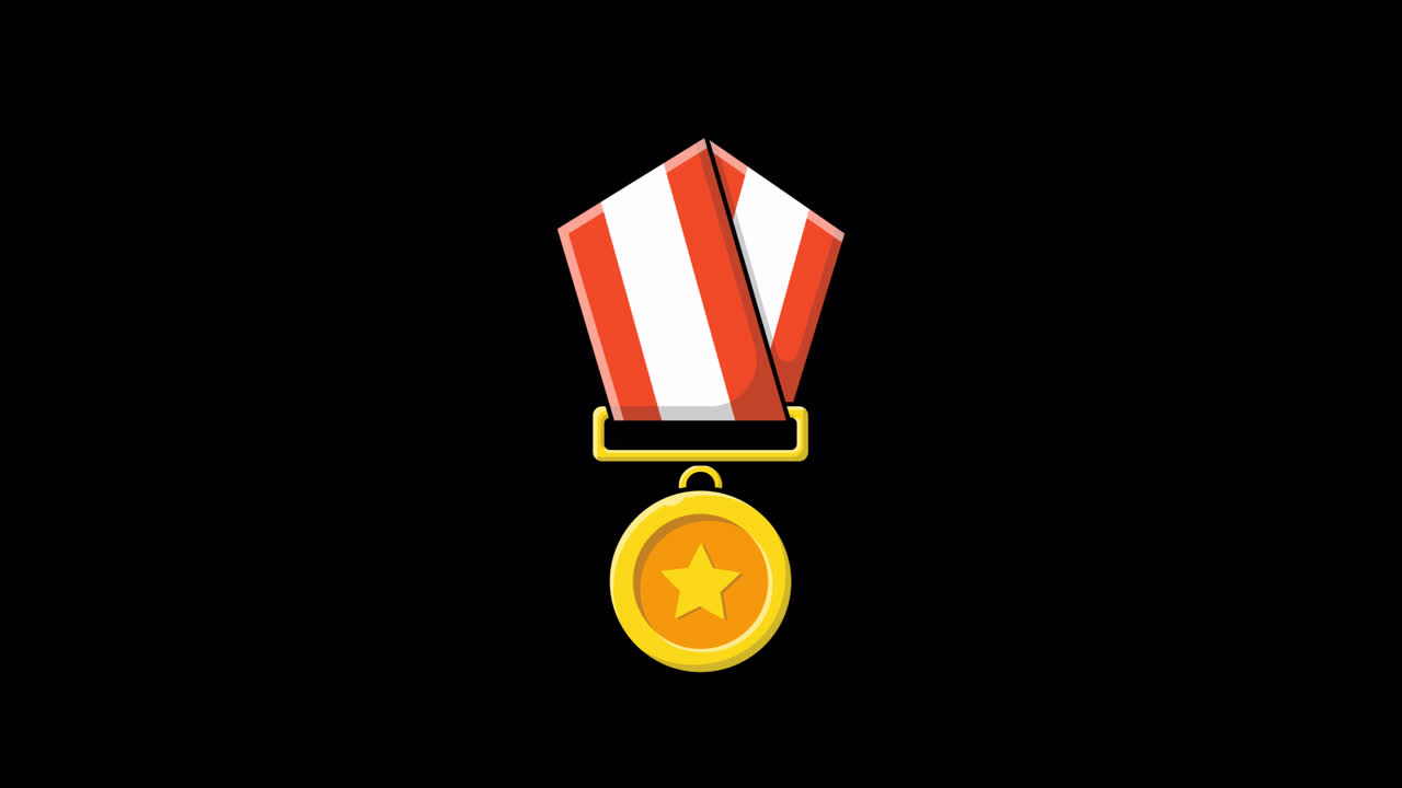 Animated Gold Medal with Star and Striped Ribbon