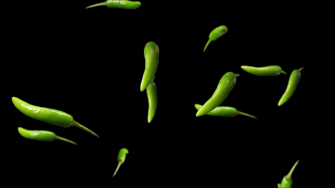 Falling Green Chili With Alpha Channel