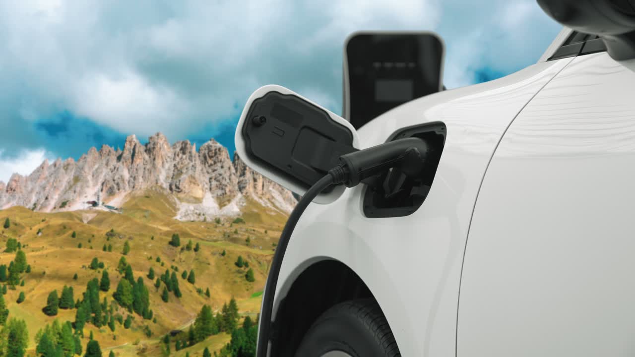 concepto progresivo de automóvil eléctrico impulsado por energía limpia para un medio ambiente limpio