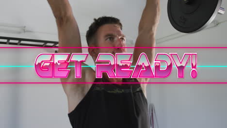 animación de get ready texto con hombre caucásico en el gimnasio