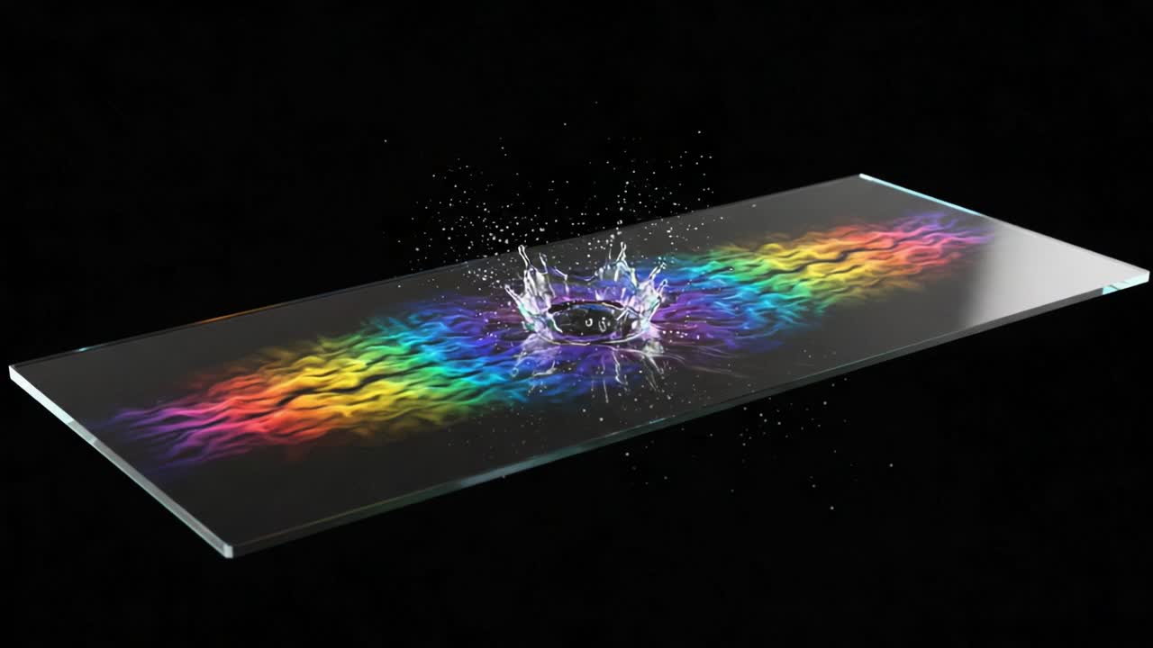 Captivating Water Splash and Ripple Creation on Reflective Surface Showcasing Vivid Rainbow Light Patterns and Dynamic Motion in Stunning Detail