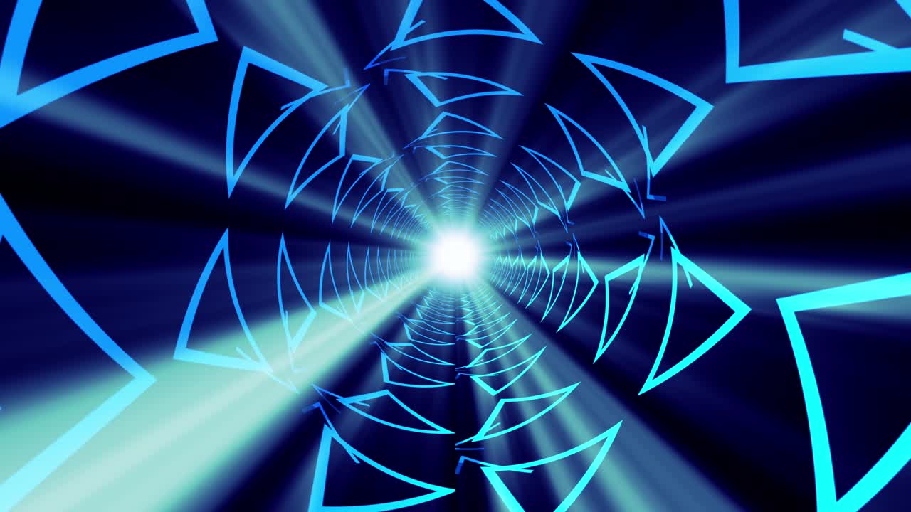 hermoso túnel de luz azul abstracto con líneas de luz triangulares en movimiento animación. bucle sin costuras túnel futurista concepto de arte de animación 3d para videos musicales, discotecas, pantallas led, espectáculo de proyección.