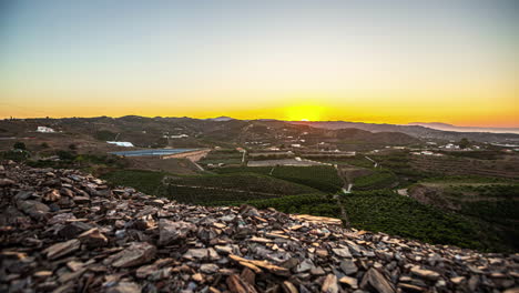 sunrise on agricultural fields in warm climate in southern europe, time lapse