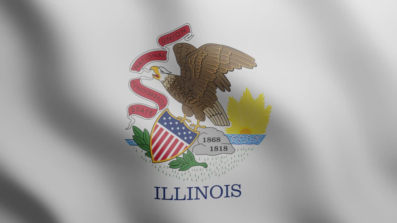 3D viftende flag fra den amerikanske delstat Illinois. Nationalflag i vindbaggrund. 4K realistisk sømløs loop animeret videoklip