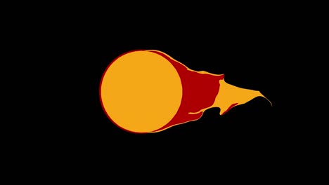 bola de fuego voladora. etiqueta redonda con un rastro de fuego.
