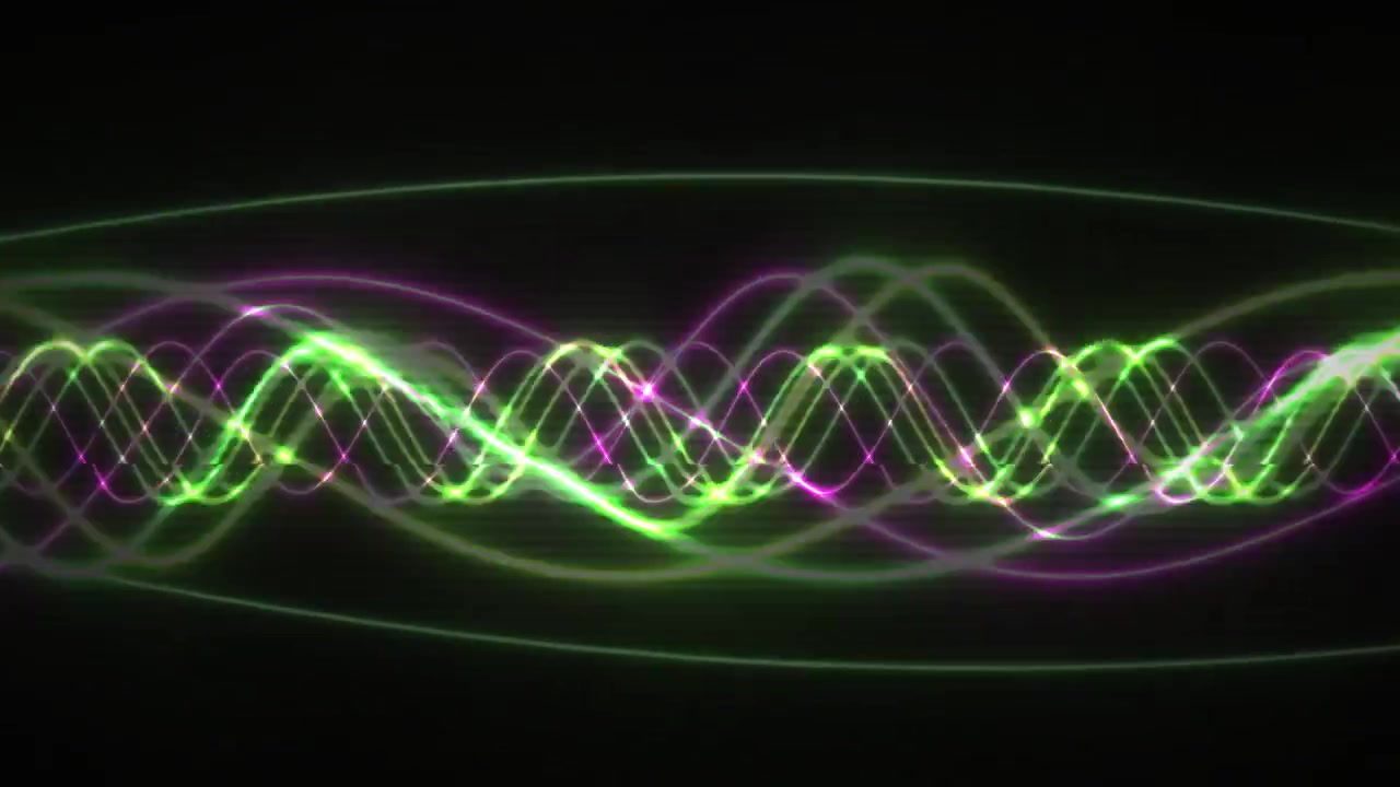 Abstract Glowing Green and Magenta Sine Waves on Black Background