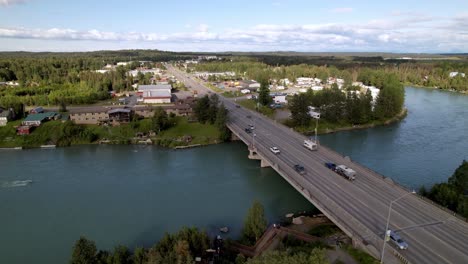 aerial push in to soldotna alaska over the kenai river