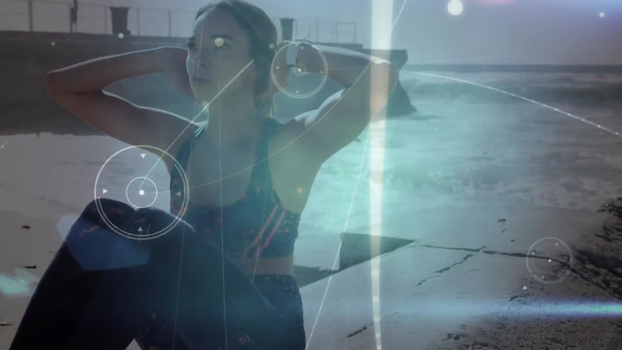 animación de la red de conexiones sobre mujeres que hacen ejercicio al aire libre