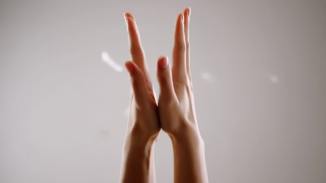 Pair of raised human hands with palms facing each other