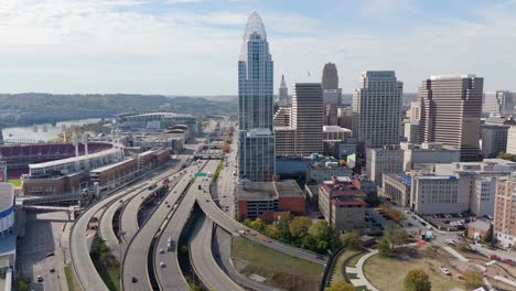 futuristic united states city cincinnati, ohio highway network near central business district