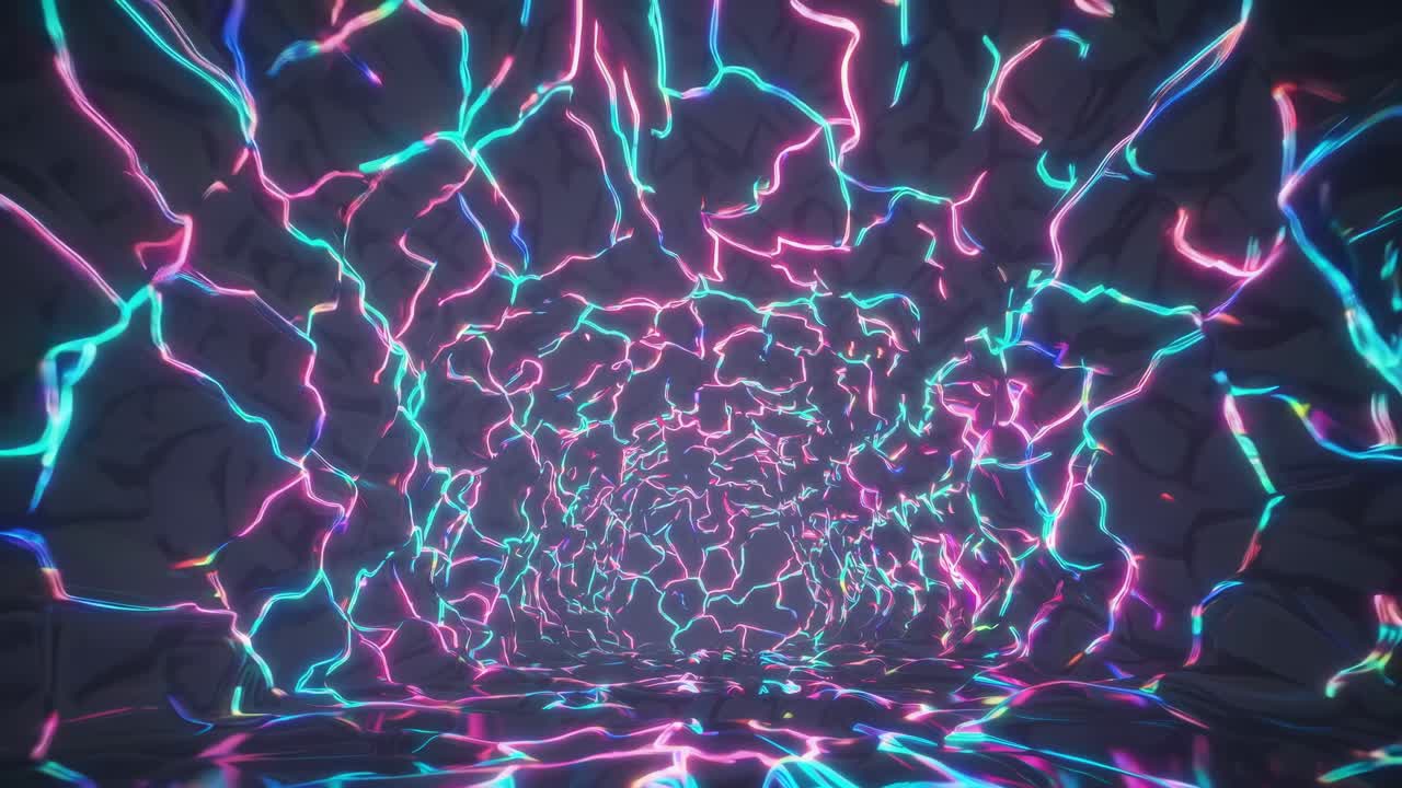 Futuristic abstract tunnel with glowing neon lights in vibrant colors creating a mesmerizing effect