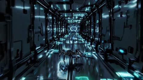 futuristic sci-fi corridor with spider robot