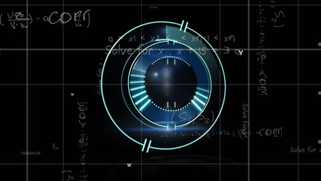 animation of scope scanning and mathematical equations on black background