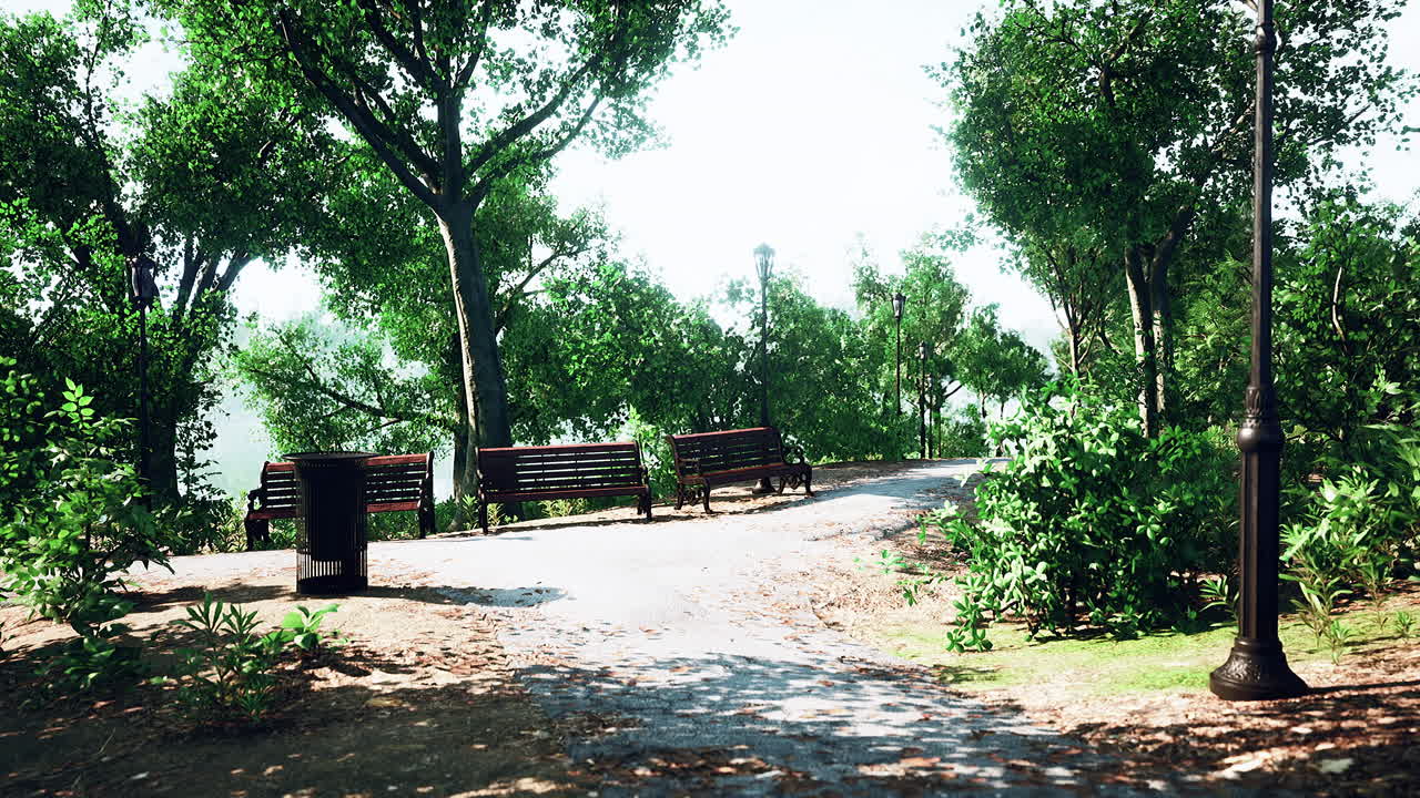 벤치가 있는 경치 좋은 공원 길