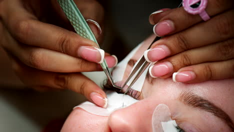 beauty treatment, eyelash glue strip application, complex detailed task