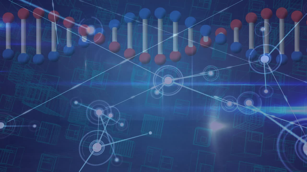 animación de la cadena de adn a través de una red de conexiones